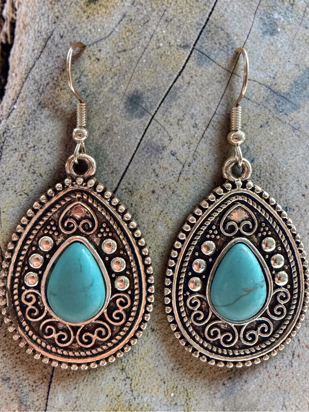 Turquoise Teardrop Filigree Dangle Earrings